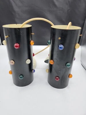 PAIR OF VINTAGE 50s/60s TUBULAR CYLINDER METAL PENDANT LIGHT FIXTURES CANADIAN - Image 1 of 4