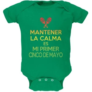 Cinco De Mayo -Mantener Calma Primer Cinco De Mayo Green Soft Baby One Piece - Picture 1 of 1