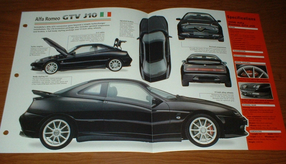 Alfa Romeo GTV J10 1998 hoja de especificaciones folleto foto información folleto 96 97 Foto 1 de 1