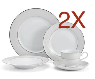 Pergamino Mikasa 10 piezas Juego de Vajilla Servicio para 2 Blanco Plata Platino*Nuevo Foto 1 de 4