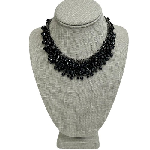 VETEMENTS Collana bavaglino dichiarazione grigio canna di fucile a grappolo acrilico sfaccettato nero 13 15 5"