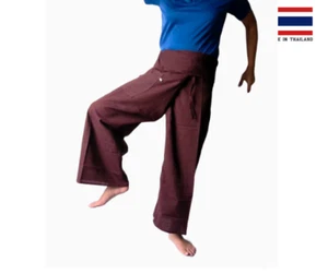 Thai fisherman pants Brown 100% cotton wrap pants loose fit casual unisex pants - Picture 1 of 12