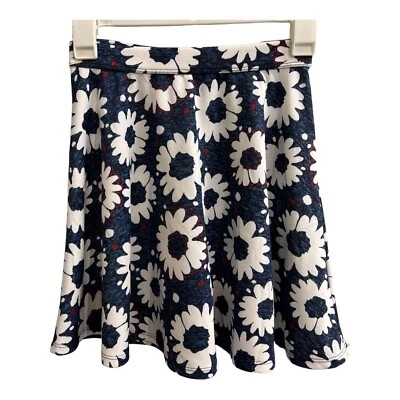Hollister Womens S Mini Skirt  Floral Skater Flare Blue White Stretchy Knit - Image 1 of 4