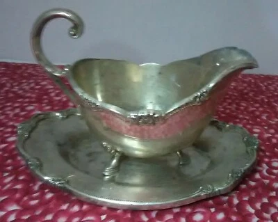 Винтажный 1847 ROGERS BROS. «ПАМЯТЬ» Серебряная пластина соус лодка w пластина #9813 - Изображение 1 из 4