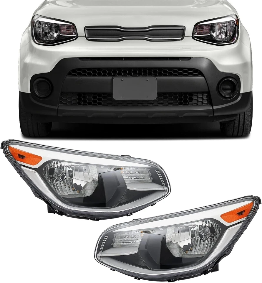 Пара галогенных хромированных прозрачных линз в сборе для фар KIA Soul 2014-2019 годов выпуска - Изображение 1 из 4