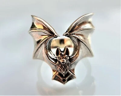 Bat Ring 925 Sterling Silver Vampire Gothic Rock Biker Unique Design - Image 1 of 4