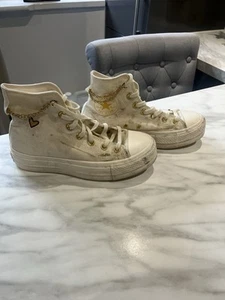 All Star Hi-top Converse, Size 5, Cream And Gold With Chain. Marks As Pictures - Picture 1 of 7