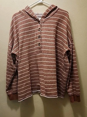 Maurices 1/4 Button Hoodie Sweatshirt Stripe Long Sleeves Women's Size XXL - Image 1 of 4