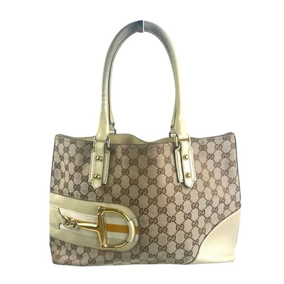 Gucci Vintage GG Monogram Tote Bag with Gold Leather Trim and Horsebit Detail - Image 1 of 4