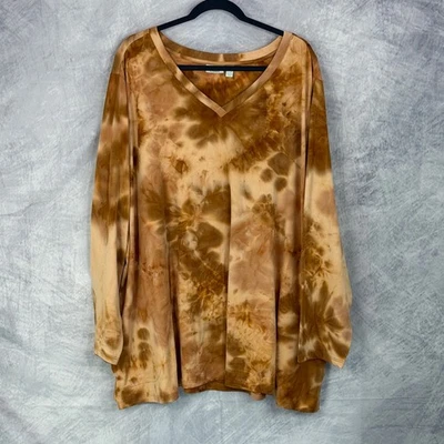LOGO LOUNGE Tie Dye Long Sleeve Tunic Top Plus Sz 5X Brown tan pockets comfy - Image 1 of 4