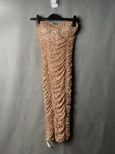 Club L London Gold Pailletten Midikleid UK6 Neu mit Etikett trägerlos gerafft schneller Versand 🚚 - Bild 1 von 4