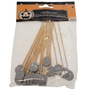 Skull Cupcake Picks 20 Ct Halloween Gray Novelty Party Cake Decorations Goth - Picture 1 of 3