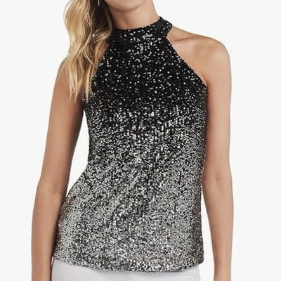 Cable & Gauge All-Over Ombre Sequin Halter High Neck Tank Top size Medium NWT! - Image 1 of 4
