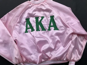 Vintage NEW Alpha Kappa Alpha Sorority Pink Satin Bomber Jacket Size XXL NWT - Picture 1 of 13