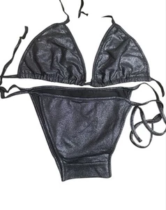 Grey Shiny Metallic Women Swimsuit Bikini Beach Dance Clubwear Stripper Triangle - Picture 1 of 1