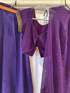 Indian Wedding Party Purple Beaded Outfit + Jewelry Size 14 Women's - Picture 1 of 23