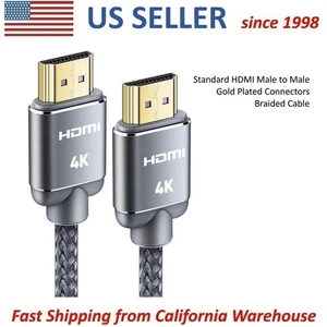 HDMI Gold Plated 4K Cable 6.6 feet 2m Braided Cord 3D High Speed UHD HD TV NEW - Picture 1 of 6