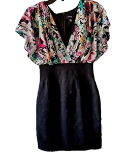 Nicole by Nicole Miller Womens Black Stretch Floral Short Sleeve V Neck Dress 8 - Picture 1 of 8