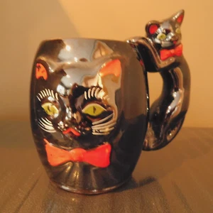 VINTAGE MCM 1952 SHAFFORD REDWARE BLACK CAT HEAD MUG / COFFEE CUP Made in JAPAN - Picture 1 of 12