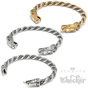 Wikinger Armreif mit Motiv Wolf Adler 316L Edelstahl silber gold Herren Armband - Bild 1 von 13