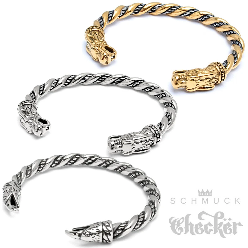 Wikinger Armreif mit Motiv Wolf Adler 316L Edelstahl silber gold Herren Armband - Bild 1 von 1