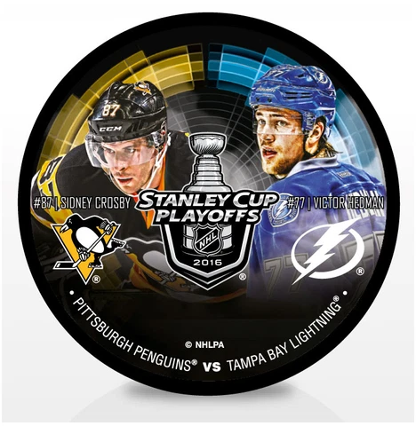 2016 Stanley Cup Playoffs Dueling Hockey Puck Sidney Crosby vs Victor Hedman RD3 Cover