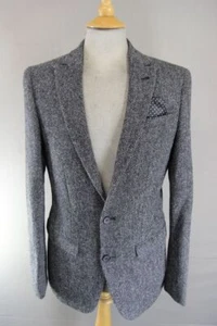 BRAND NEW WITH TAGS ASOS HARRIS TWEED PURE WOOL GREY JACKET: 36 INCH (SLIM FIT) - Picture 1 of 14