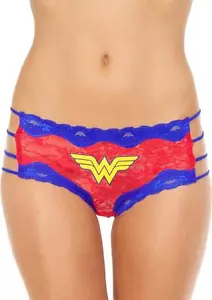 Wonder Woman Side String Lace Hipster Pantie Logo 2X Plus Comic Cosplay Lingerie - Picture 1 of 1