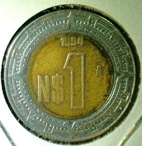 CINCO DE MAYO SALE EVENT BEGINS-Mo 1994 MEXICO $1 Bi-Metal Dollar Coin km#550 - Picture 1 of 3