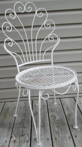 Vintage MCM Hollywood Regency Metal Wire White Chippy Paint Outdoor Patio Chair Cover