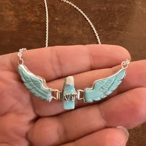 Navajo Flying Eagle Necklace Turquoise Nice Ben Livingston Small 2 1/2 Zuni #12 - Picture 1 of 12