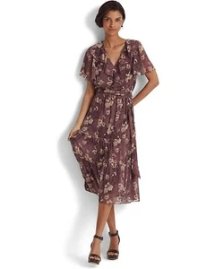 Lauren Ralph Lauren Petite Floral A Line Dress Purple Multi Size 12 P 12P New - Picture 1 of 4