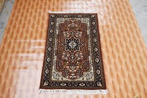 Oriental Wool Carpet Hand Knotted 2.6x4 Living Room Rust Color Traditional Rug