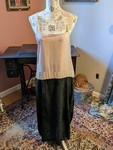 ANTIQUE 1920'S FLAPPER PINK SILK SLIP DRESS WITH BLACK VELVET SKIRT DRESS BOTTOM - Picture 1 of 9