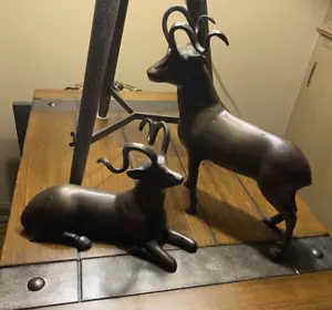 Vintage Pair Heavy Brass/Bronze Stylized Antelope Hand Crafted Statues Figures - Picture 1 of 22