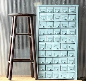 Antique Industrial Metal Multi 50 Drawer Small Parts Cabinet Tabletop Apothecary - Picture 1 of 18