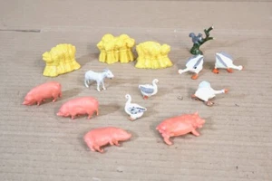 BRITAINS HOLLOW CAST RE PAINTED FARM PIGS GEESE GOAT & HAY STACKS oj - Picture 1 of 9