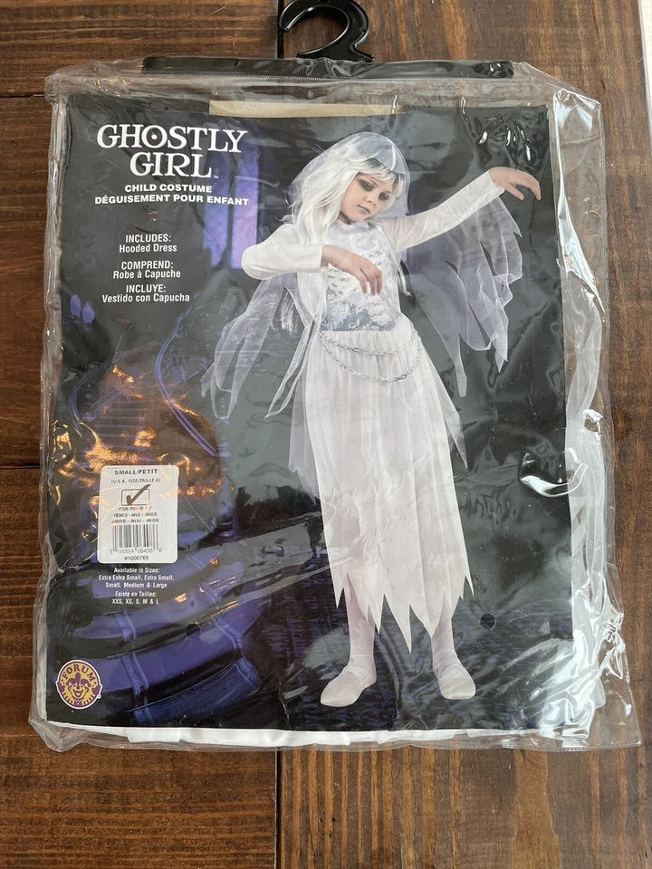 Disfraz Niño Blanco Fantasmal Niña Talla Pequeña Edades 5-7 Totalmente Nuevo En Paquete Foto 1 de 4