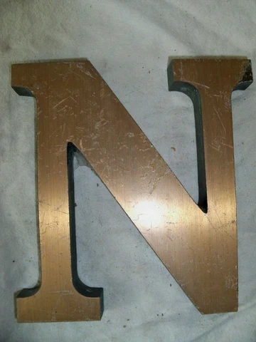 Large HEAVY Bronze Bank Sign Letter "N" Mid Century Vintage Brass Name SALVAGE Cover