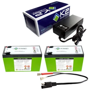 2pc K2 Energy 12V 7Ah K2B12V7EB LiFePO4 Battery and Charger Combo - Picture 1 of 5