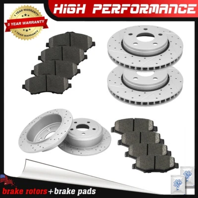 Rotores perforados delanteros y traseros + pastillas de freno de cerámica para Jeep Wrangler 2007-2017 Foto 1 de 4