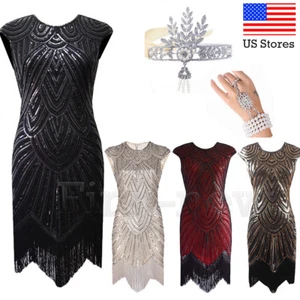 1920s Flapper Dresses Great Gatsby Dress Vintage Evening Party Sequins Prom Gown - Picture 1 of 29