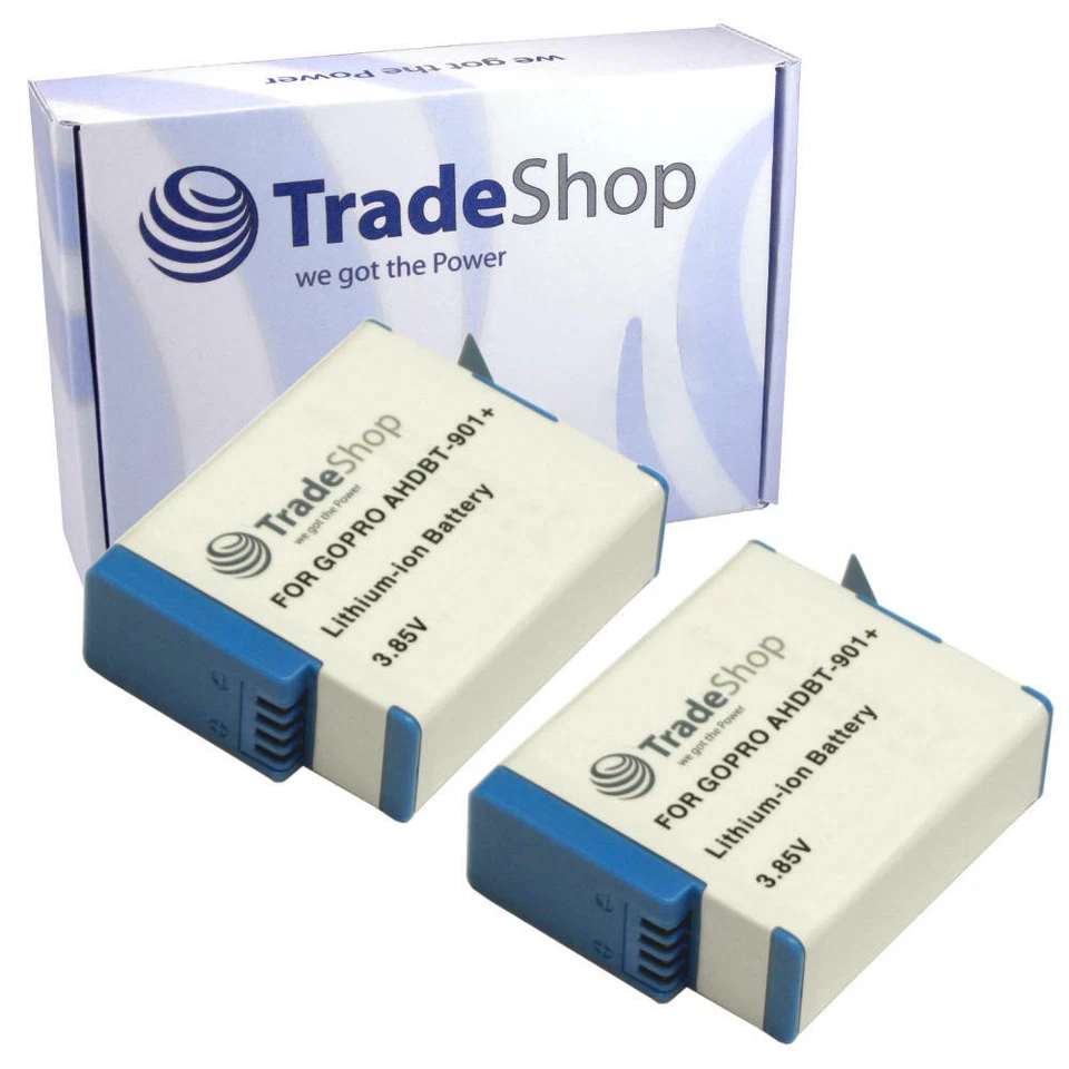 2x Trade-Shop AKKU 1900mAh für GoPro Hero 9, 10, 11 Black AHDBT-901 ADBAT-001