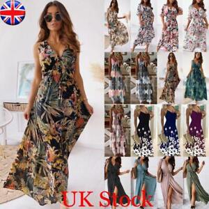 Womens Floral Holiday Midi Dress Ladies Summer Beach Maxi Sundress Plus Size UK