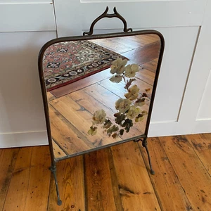 Antik Gold Messing Metall lackiert Sichtschutz Feuerschutz Spiegel Floral Viktorianisch - Bild 1 von 15