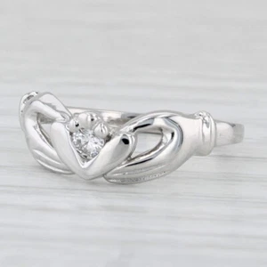 Diamond Claddagh Ring 14k White Gold Size 5.25 Irish Wedding Band - Picture 1 of 10