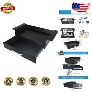 Double Layer Undermount Office Drawer with Sliding Track - Modern Black Design - Picture 1 of 10