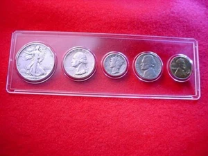 1940-S SAN FRANCISCO 5 COIN MINT SET GREAT 90% SILVER KEY DATE COINS BU CENT #1 - Picture 1 of 7
