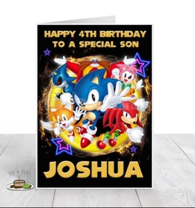 Tarjeta de cumpleaños personalizada SONIC The HEDGEHOG CUALQUIER nombre edad y relación - Imagen 1 de 1