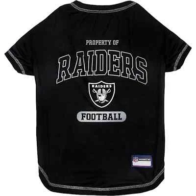 Camiseta para mascotas de los Raiders NFL. Camiseta de fútbol americano con licencia sin arrugas para perros/gatos Foto 1 de 4